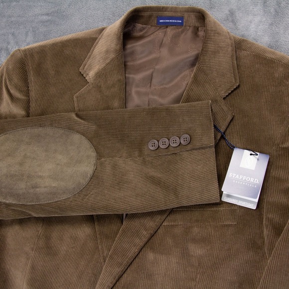 Stafford Mens 42R Brown Taupe Corduroy Sport Coat Blazer Elbow‎ Patch - Picture 3 of 16